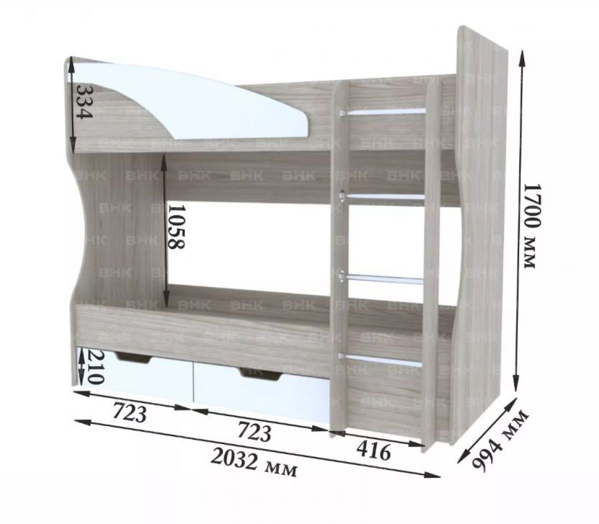 Кровать 2-х ярусная подростковая Антилия (Дуб крафт белый/Белый глянец) | фото 4