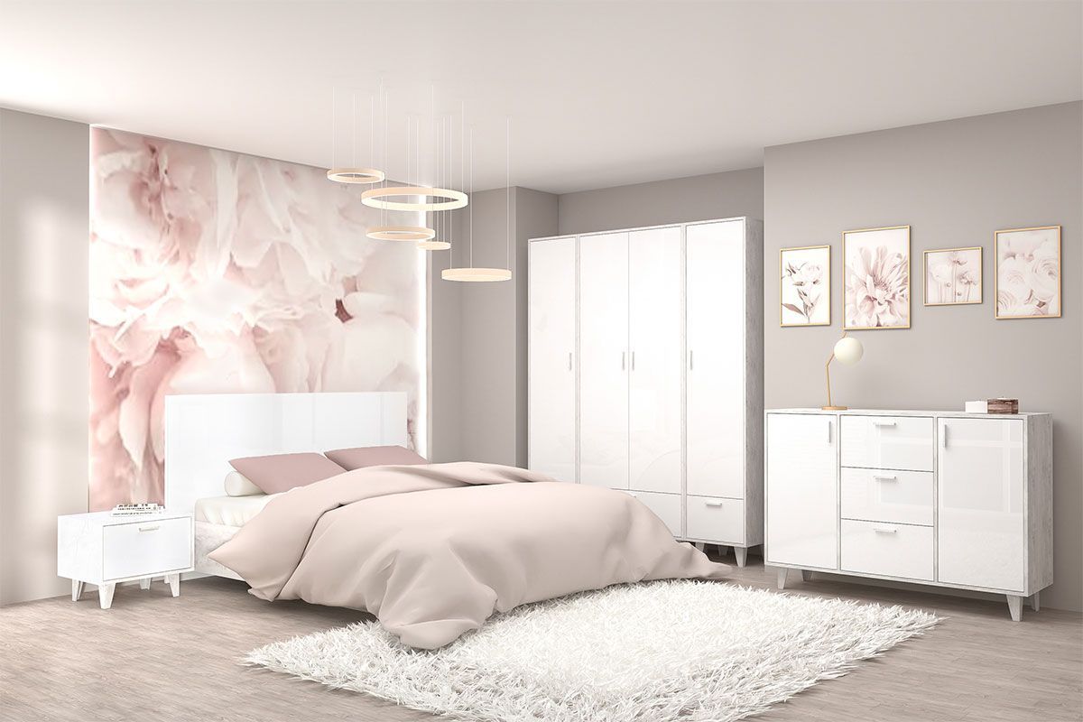 Комод Эго К-2 (на ножках) Бетон светлый/Белый глянец | фото 3