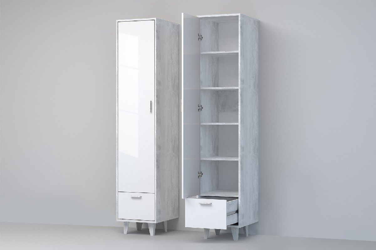 Пенал ЭГО П-1 1-дверца 1-ящик (на ножках) Бетон светлый/Белый глянец | фото 2