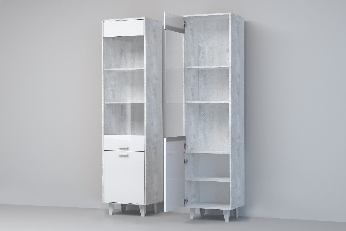 Эго ПС-1 Пенал с 2дв (бетон светлый/белый глянец) на ножках | фото 2