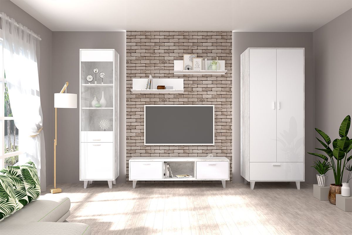 Эго ПС-1 Пенал с 2дв (бетон светлый/белый глянец) на ножках | фото 3