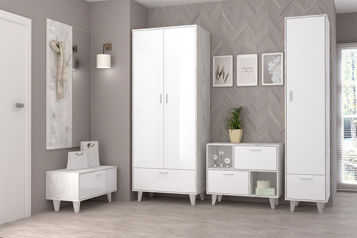 Прихожая Эго модульная (на ножках) Бетон светлый/Белый глянец | фото 3