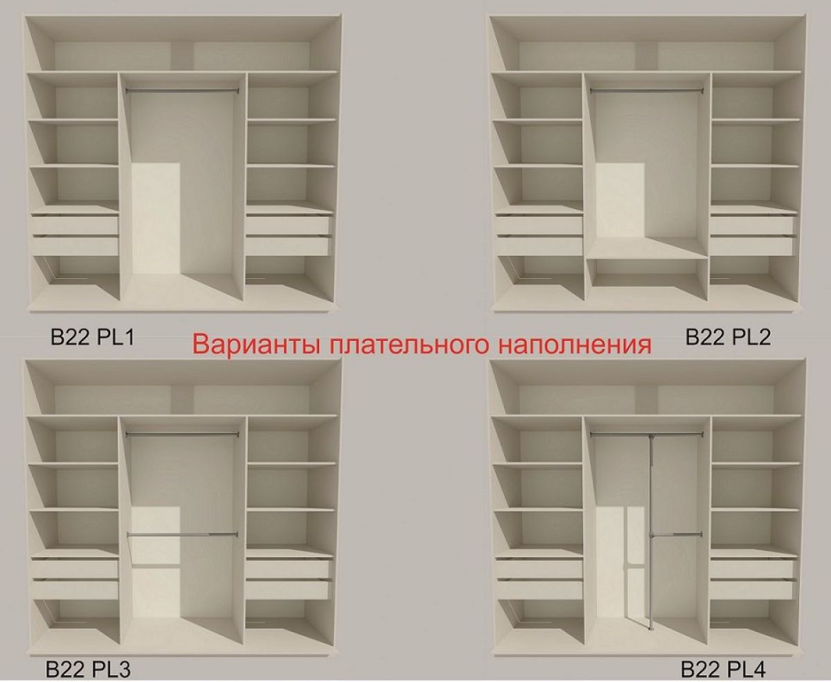 Шкаф-купе 2400 серии SOFT D7+D3+D3+B22+PL4 (по 2 ящика лев/прав+2штанги) профиль «Капучино» | фото 6