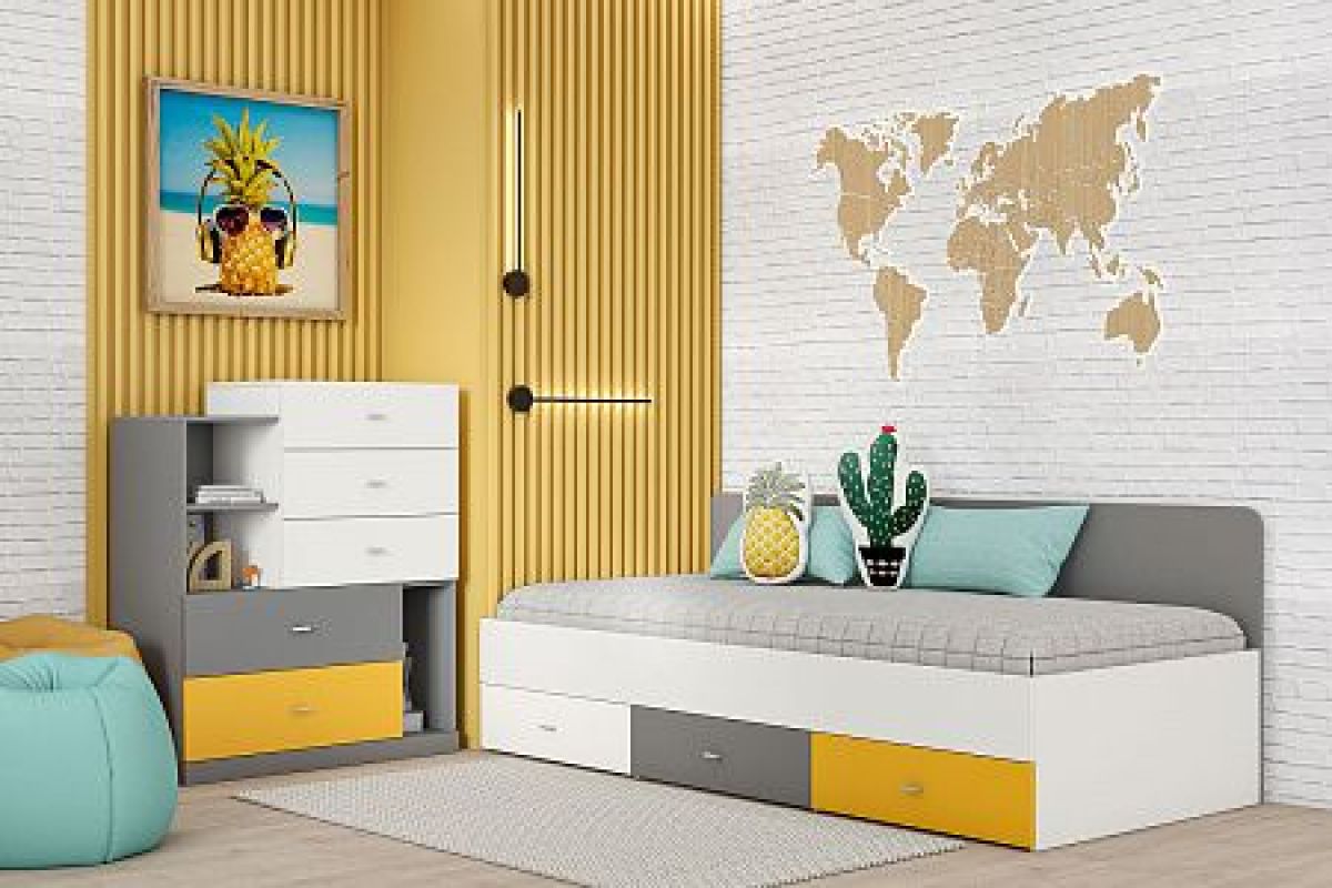 Модульная детская Клео (ЛДСП графит-миндаль-солнечный) | фото 3