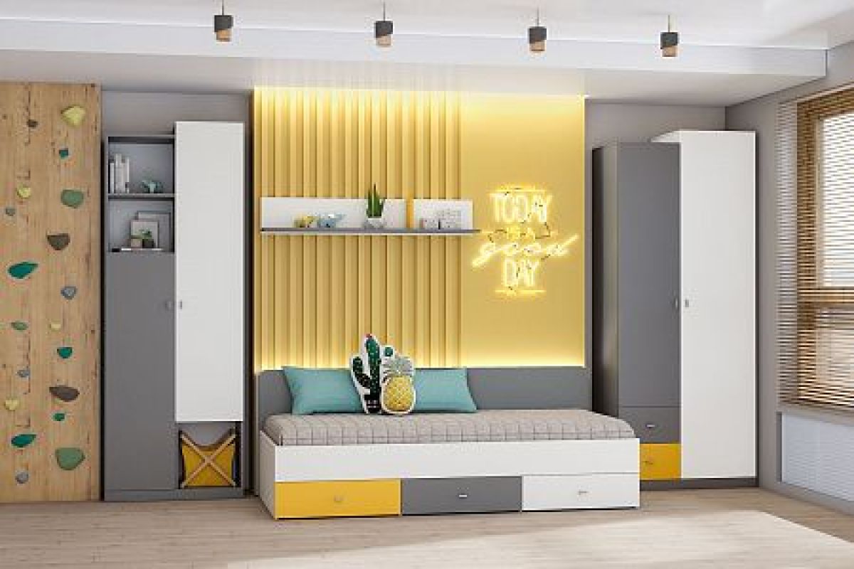 Модульная детская Клео (ЛДСП графит-миндаль-солнечный) | фото 4