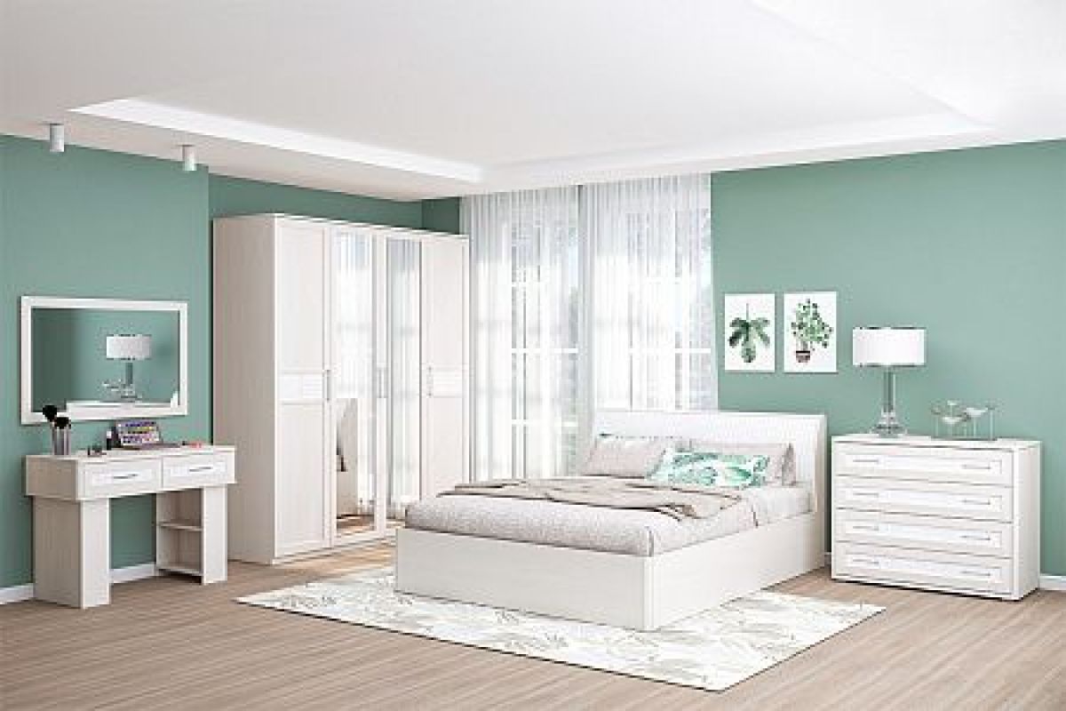 Модульная спальня Кэт-4 (МДФ Бодега белая/Экокожа Caiman белый) | фото 2