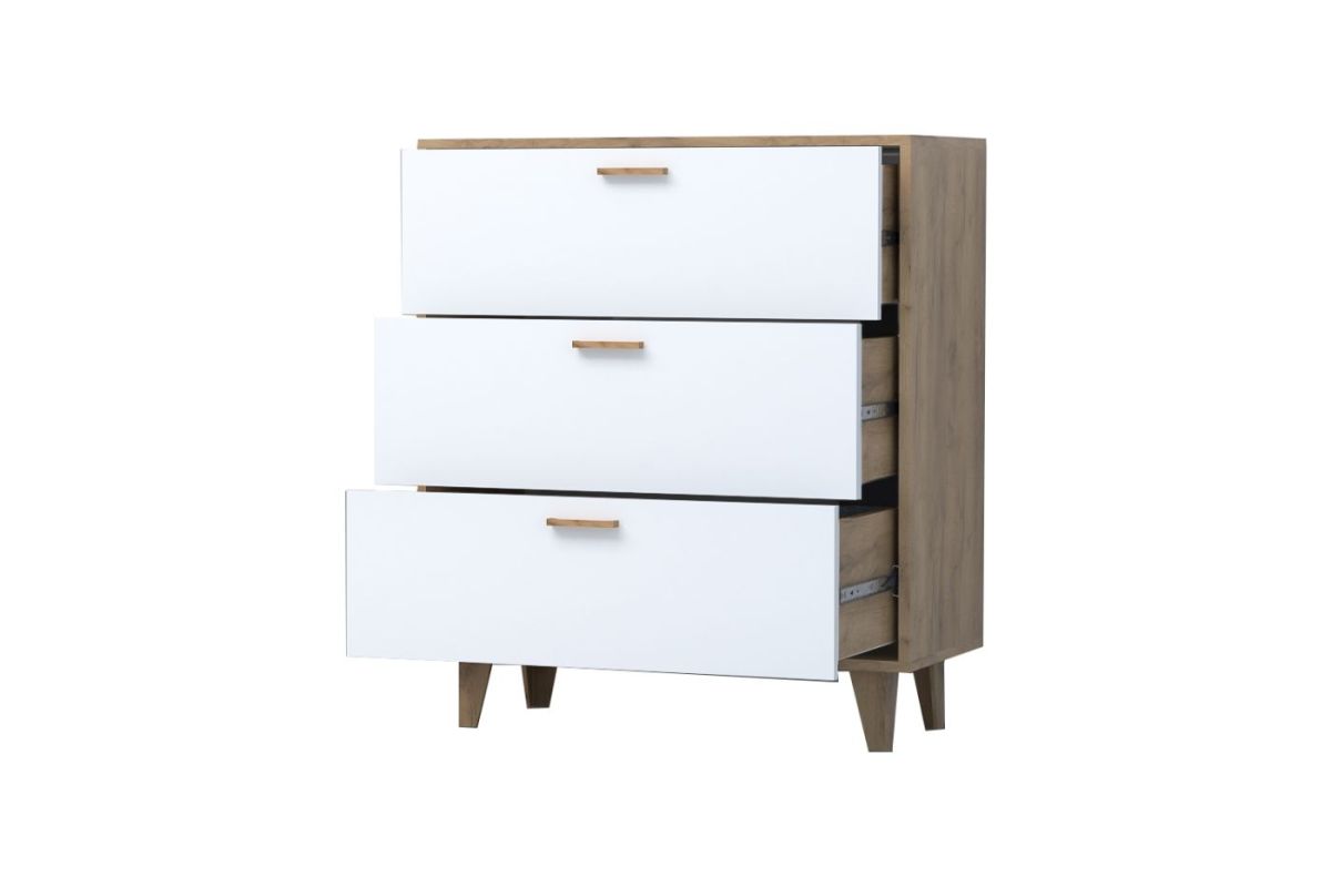 Эго К-3 Комод с 3мя ящ (дуб крафт золотой/белый глянец) на ножках | фото 2