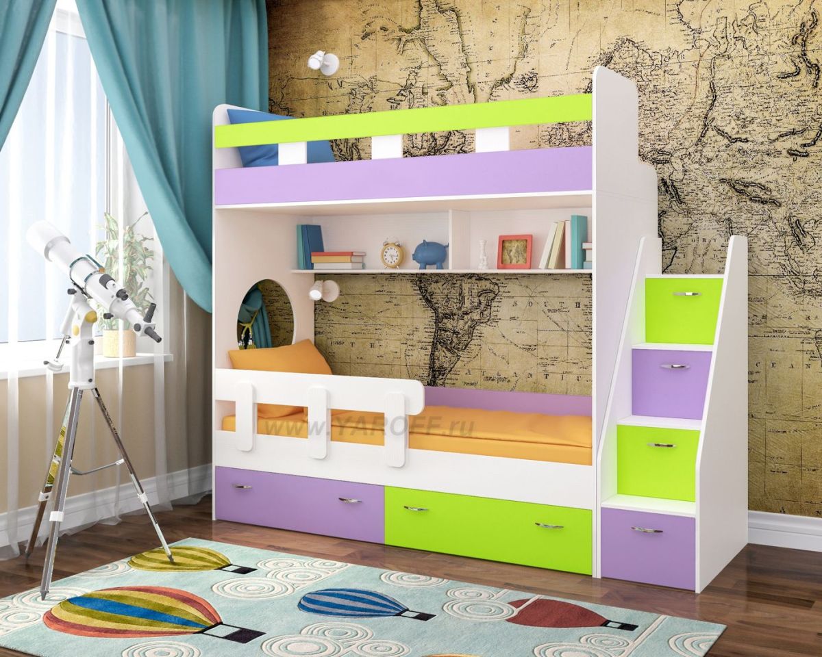 Кровать 2-х ярусная Юниор 1 + бортик (800*1900) Белое дерево, Анкор темный, Венге, Дуб сонома | фото 7