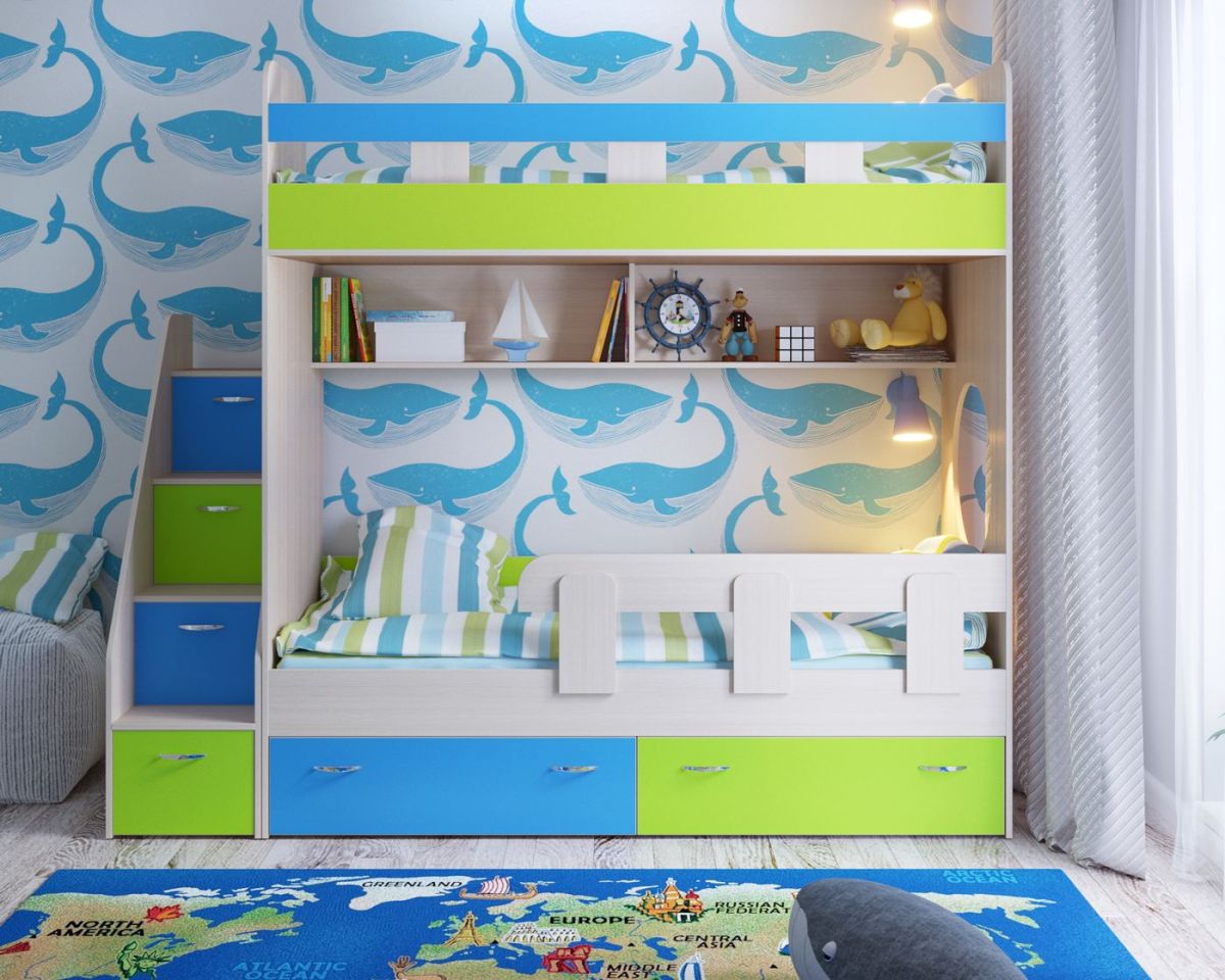 Кровать 2-х ярусная Юниор 1 + бортик (800*1900) Белое дерево, Анкор темный, Венге, Дуб сонома | фото 9