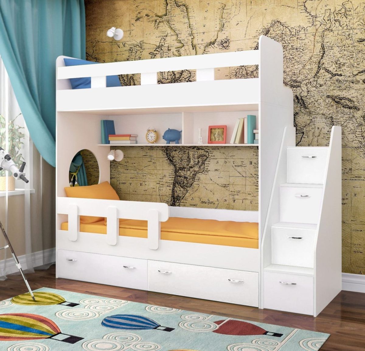 Кровать 2-х ярусная Юниор 1 + бортик (800*1900) Белое дерево, Анкор темный, Венге, Дуб сонома | фото 4