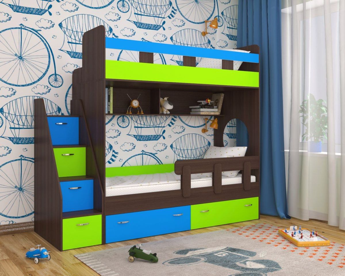 Кровать 2-х ярусная Юниор 1 + бортик (800*1900) Белое дерево, Анкор темный, Венге, Дуб сонома | фото 8