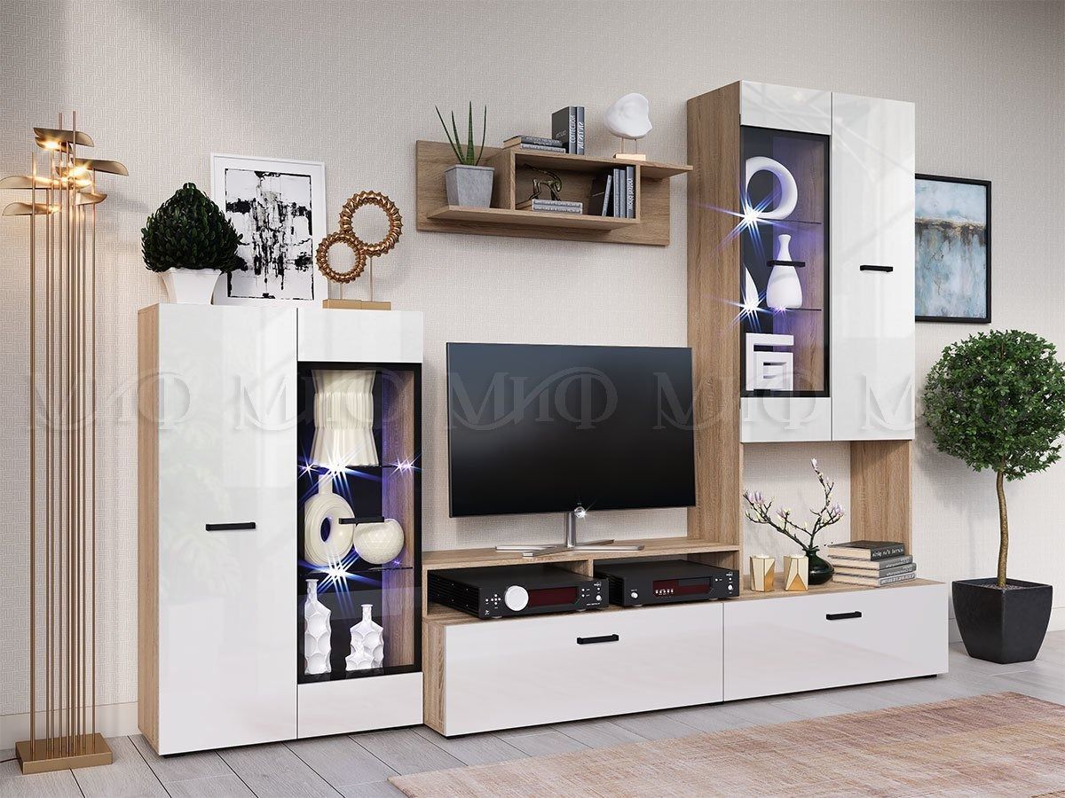 Нэнси New Шкаф-стекло исп.2 (ЛДСП) Белый глянец/Сонома | фото 3