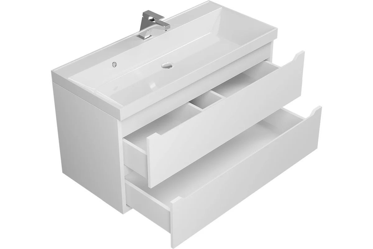 Тумба под раковину Uperwood Tanos 100 см, подвесная, белая матовая | фото 2