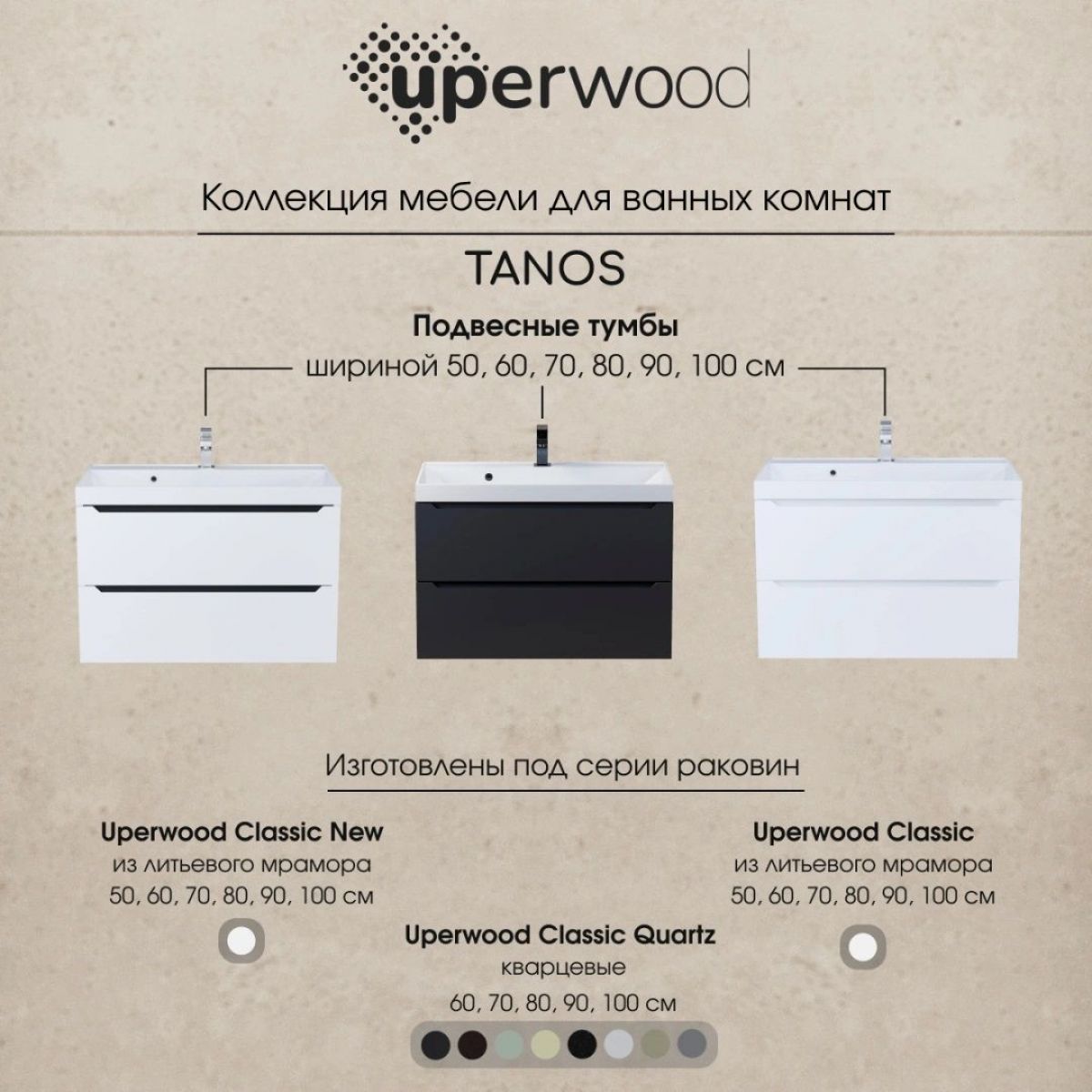 Тумба под раковину Uperwood Tanos 90 см, подвесная, белая/графит | фото 10