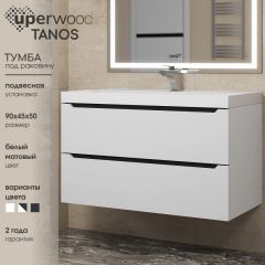 Тумба под раковину Uperwood Tanos 90 см, подвесная, белая/графит | фото 3