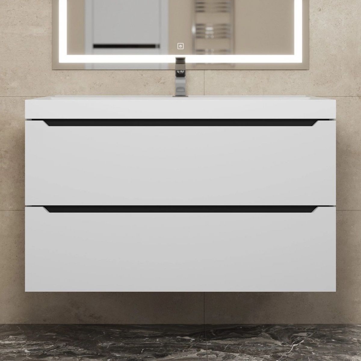 Тумба под раковину Uperwood Tanos 90 см, подвесная, белая/графит | фото 8