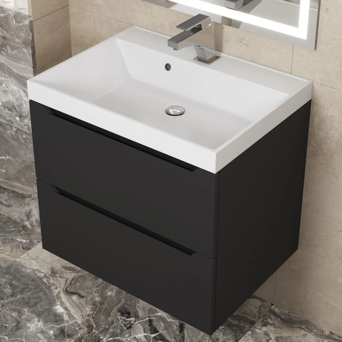 Тумба под раковину Uperwood Tanos 60 см, подвесная, черная матовая | фото 10