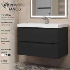 Тумба под раковину Uperwood Tanos 80 см, подвесная, черная матовая | фото 3