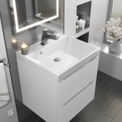 Тумба с раковиной Uperwood Tanos 50 см, подвесная, белая матовая | фото 9